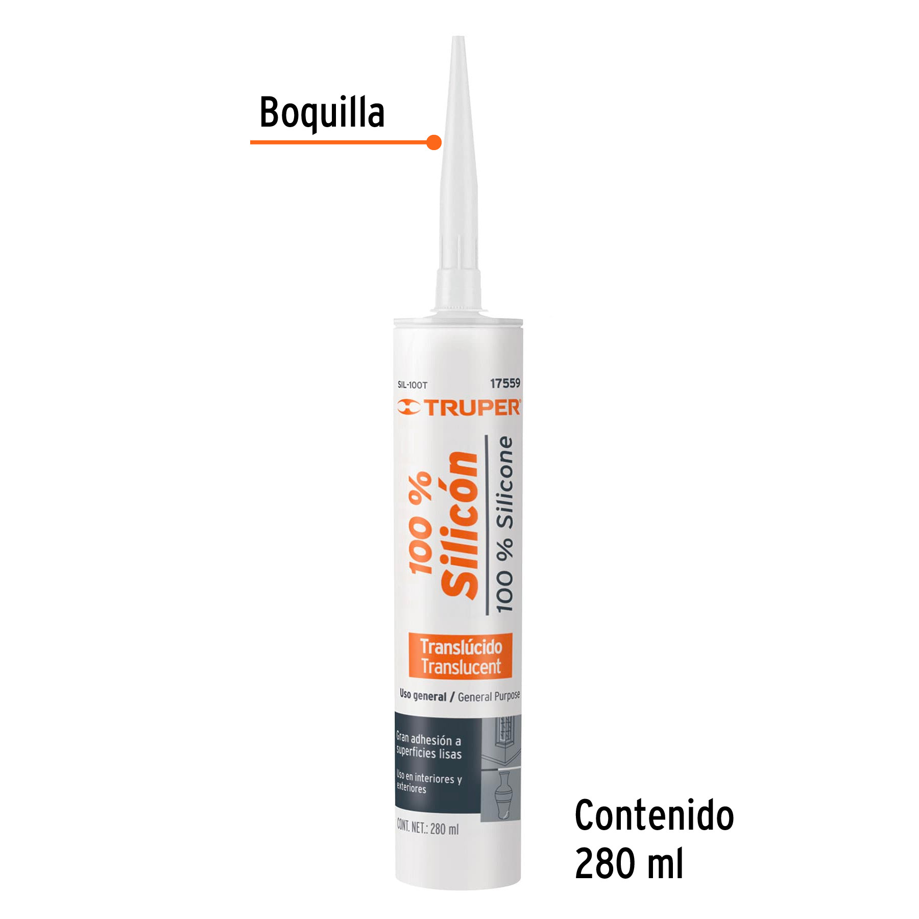 Sellador transparente 100 silicón de 280 ml Truper Selladores 17559