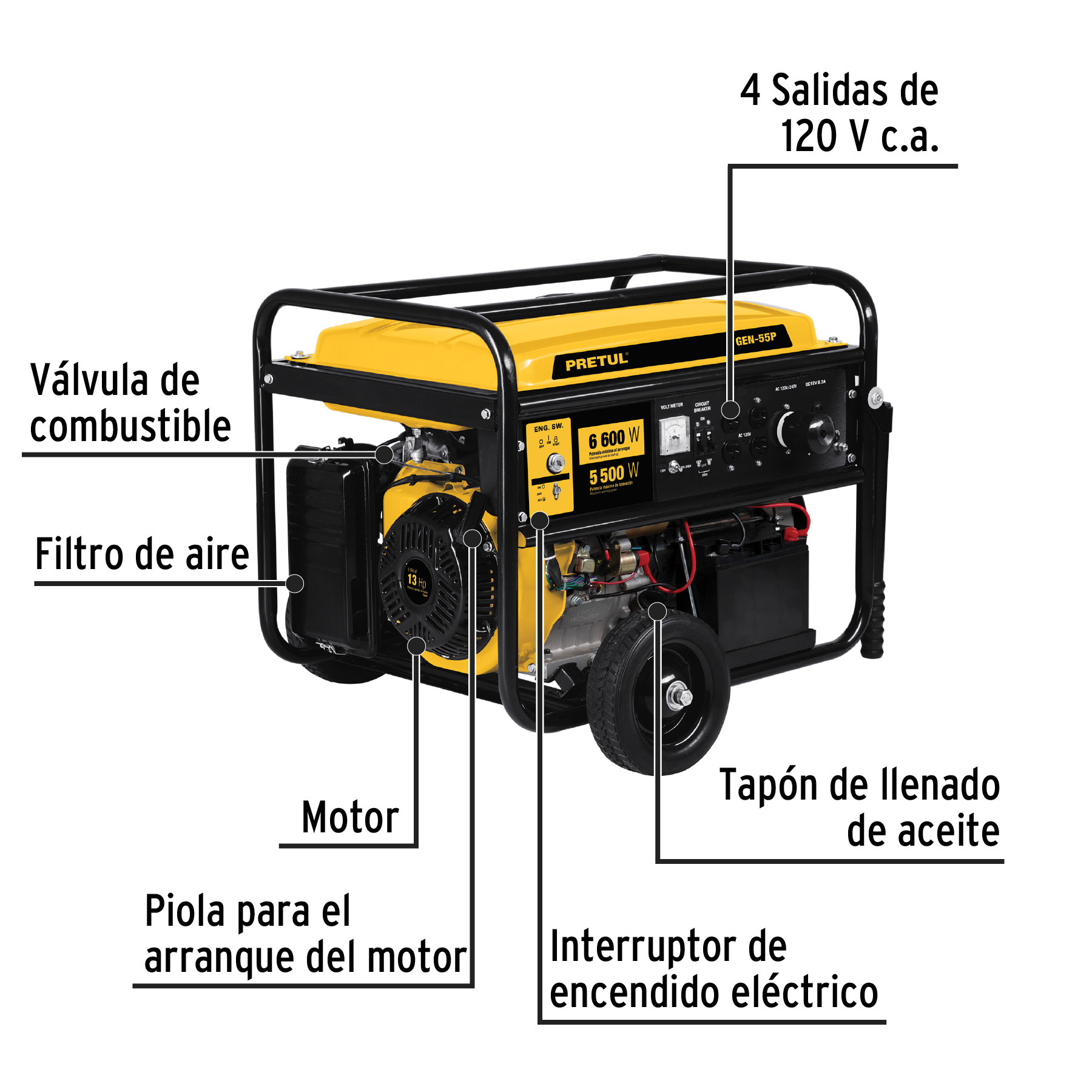 Generador portátil 6 6 kW motor a gasolina Pretul De combustión 26035