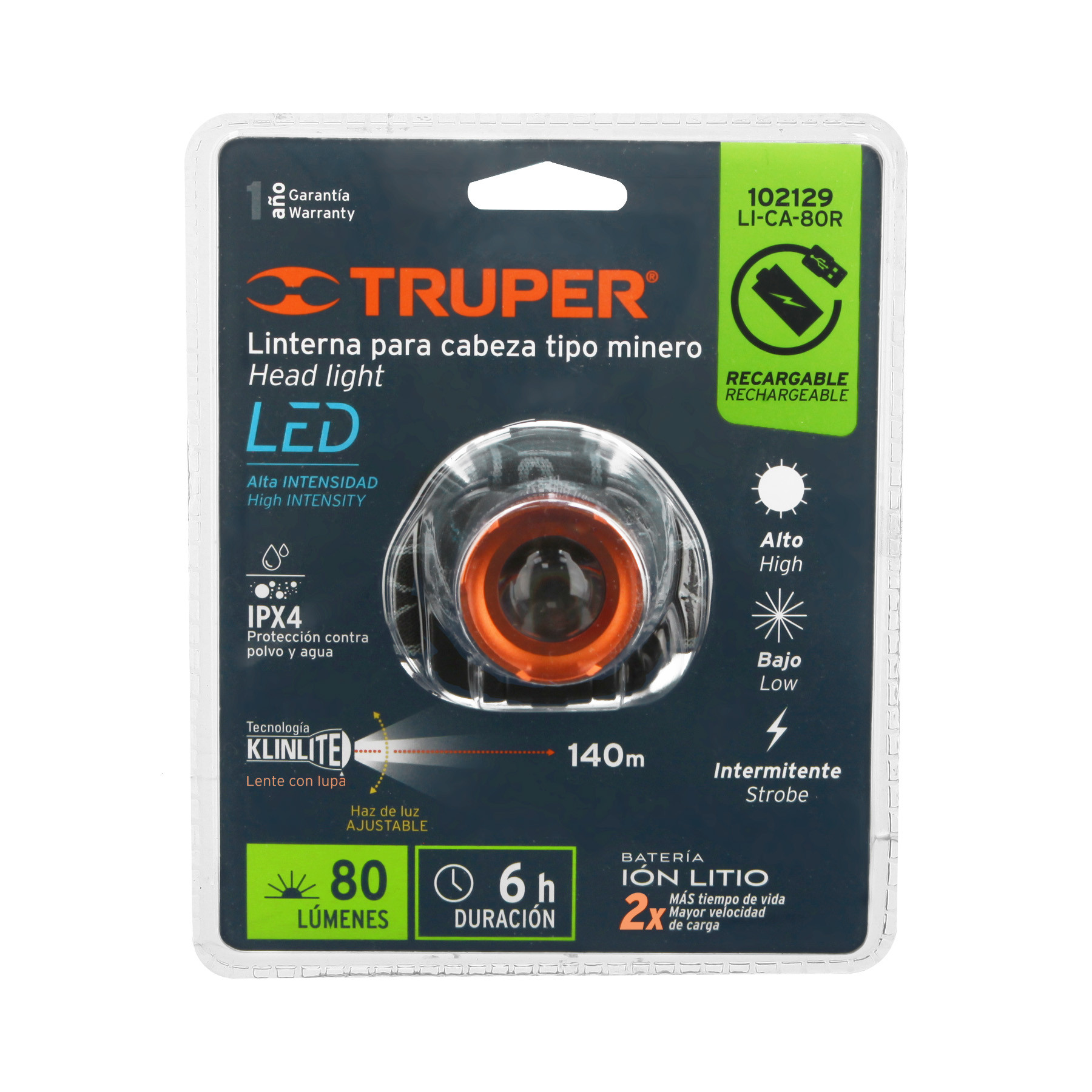 Linterna De Minero LED 80 Lm Recargable TRUPER EXPERT Linternas De