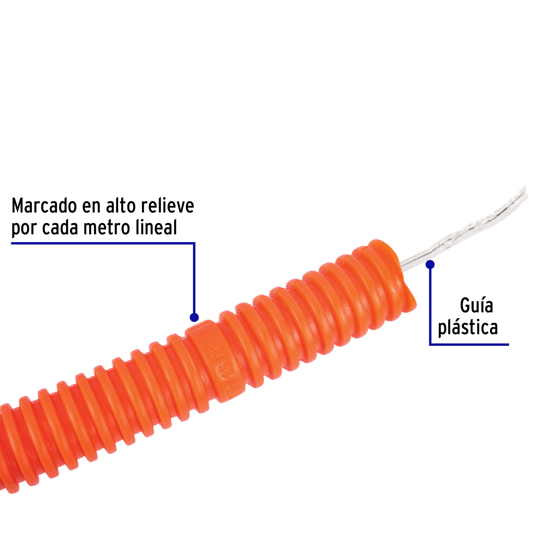 Metro de poliducto 3/4 corrugado flex. reforz. c/guía, 50m, Poliductos  Corrugados, 40741