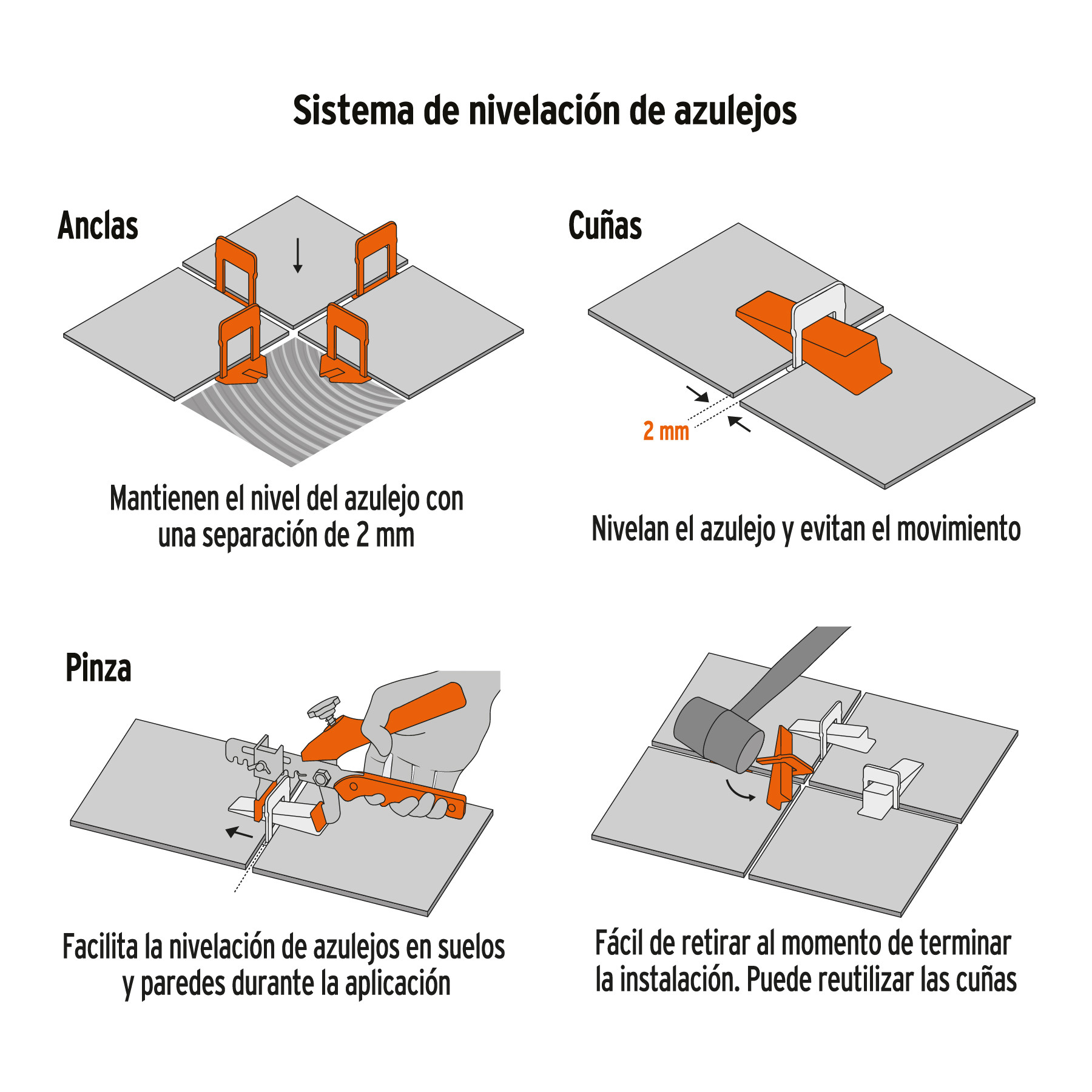 Sistema de nivelación de azulejos de 1/8.400 piezas separadores de azulejos  niveladores de azulejos niveladores de pared y suelo para azulejos