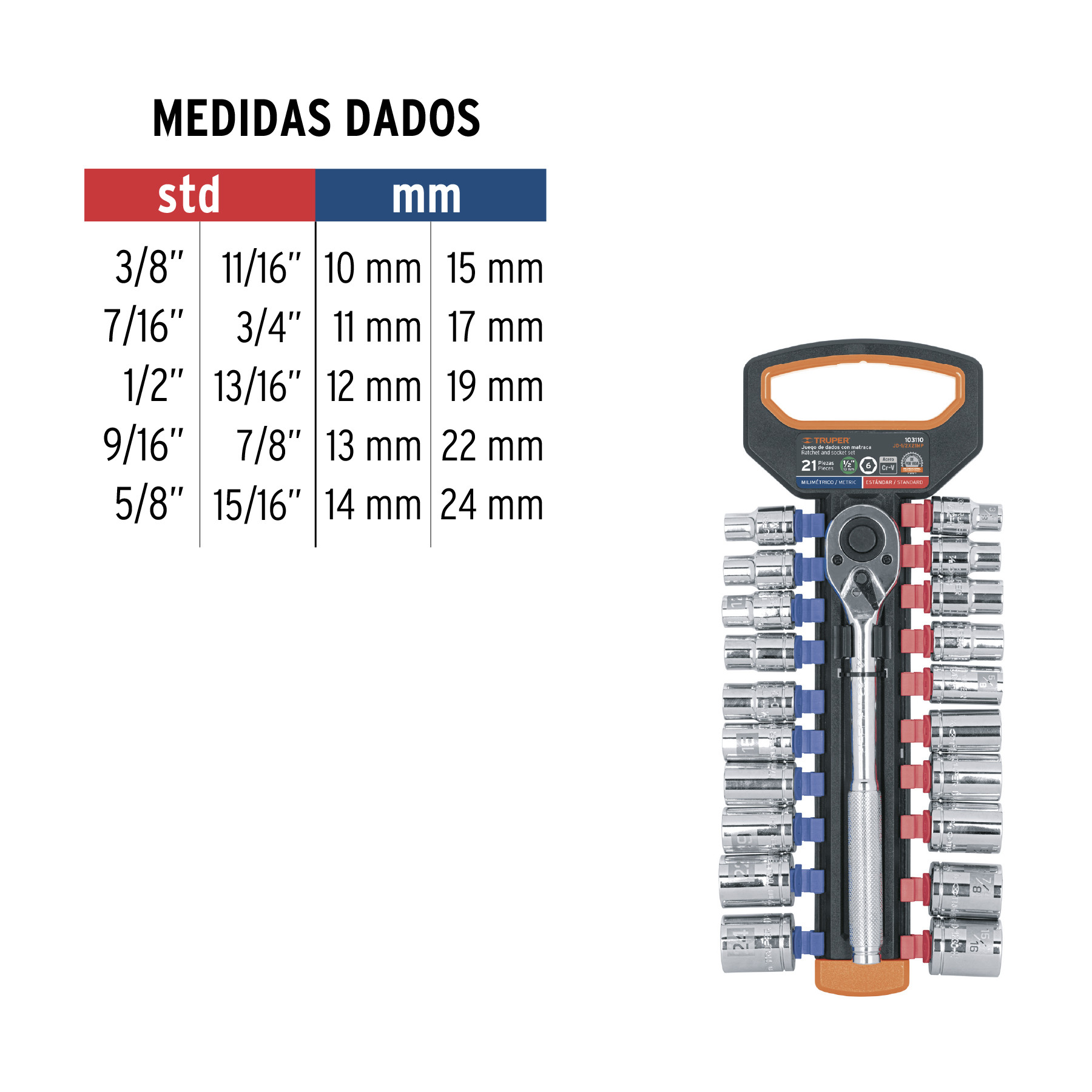 Juego De Dados Mm Y Std Con Matraca Cuadro Truper Juegos De Autocl Y De Herramienta