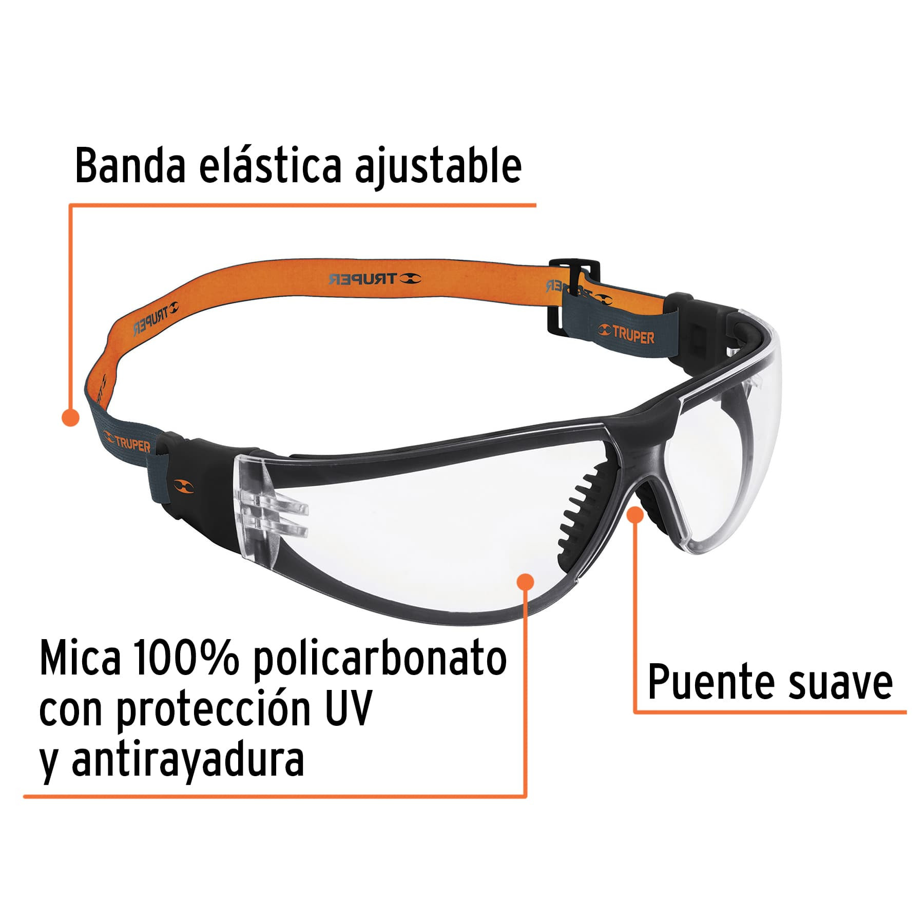 Lentes de seguridad transparente con banda elastica Active Lentes y Goggles 15304