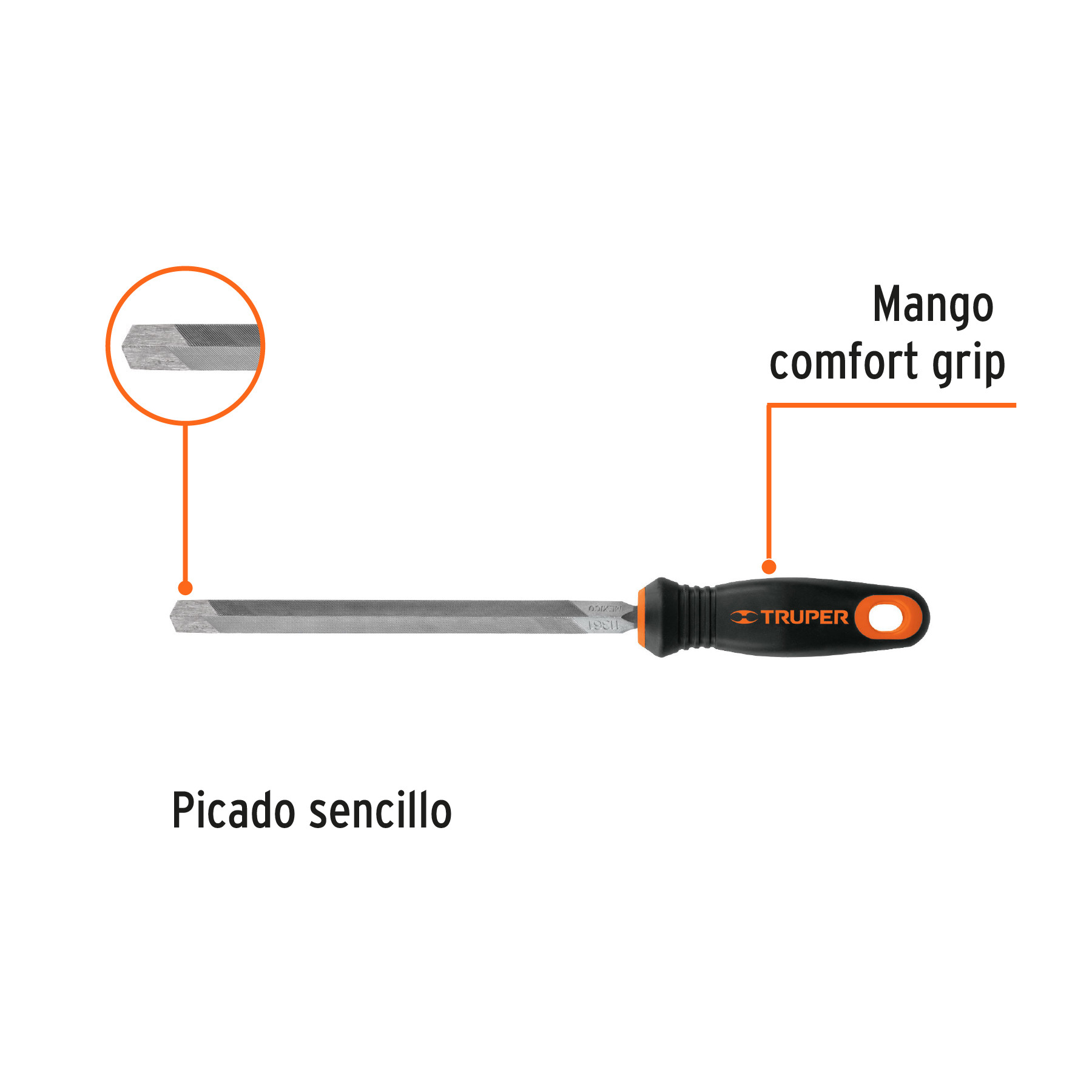 Limas escofinas media caña, bastardas con mango comfort grip, Limas Con  Mango