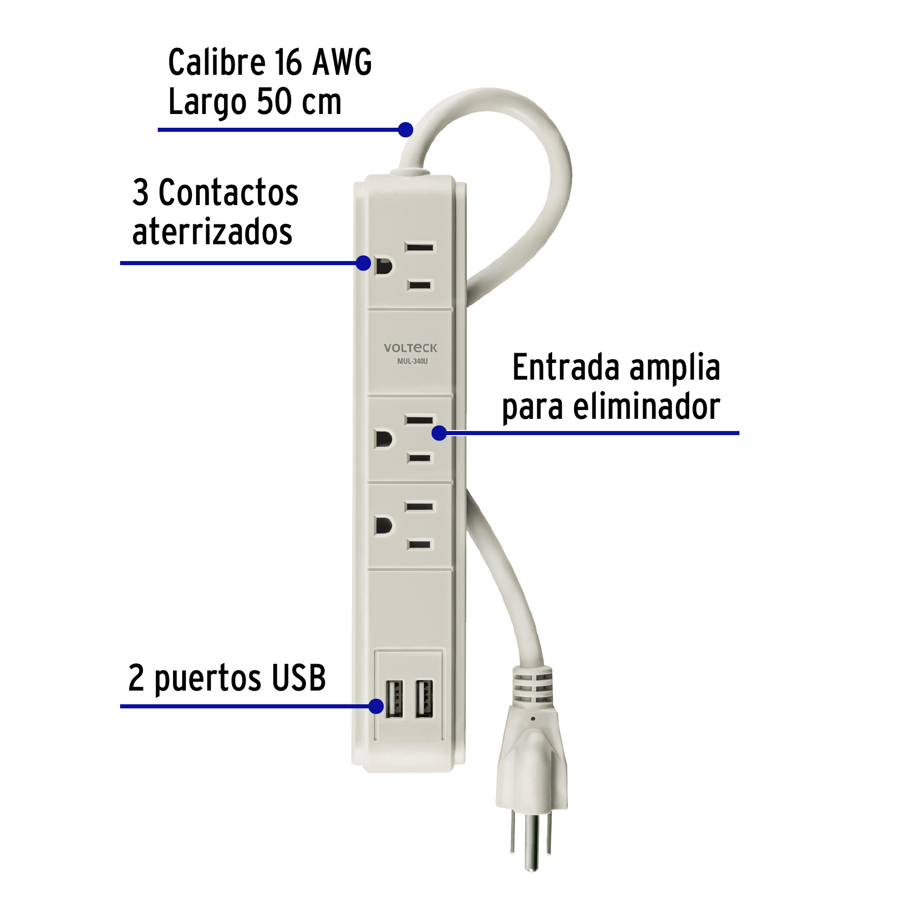 Multicontacto Awg Entradas Puertos Usb Supresor J Multicontactos De Barra