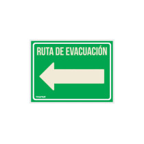 Letrero de señalización "RUTA EVACUACIÓN IZQUIERDA",21x28 cm